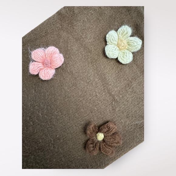 Sooki Des L.A. Vintage Y2K Brown Floral‎ Knit Shrug Scarf Cottage Boho Size M - Picture 6 of 9